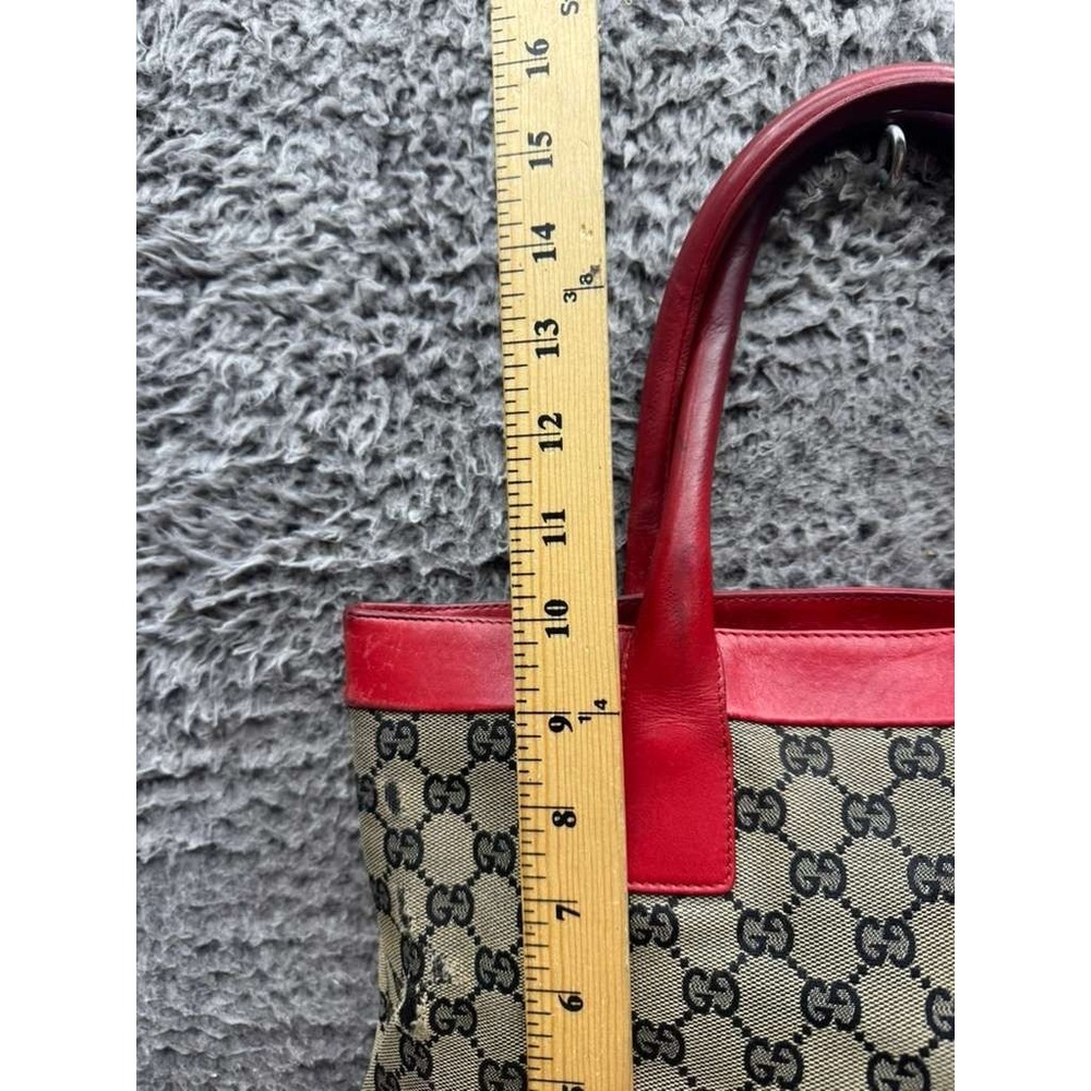Vintage Gucci GG Monogram Canvas Leather Trim Zippered Tote‎ Bag 10" x 13" - Picture 15 of 16